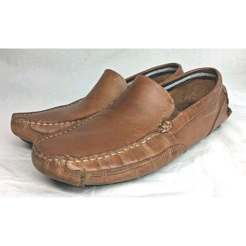Clarks Men 7.5 Markman Cognac Leather Driving Loafers Travel Nautical Preppy